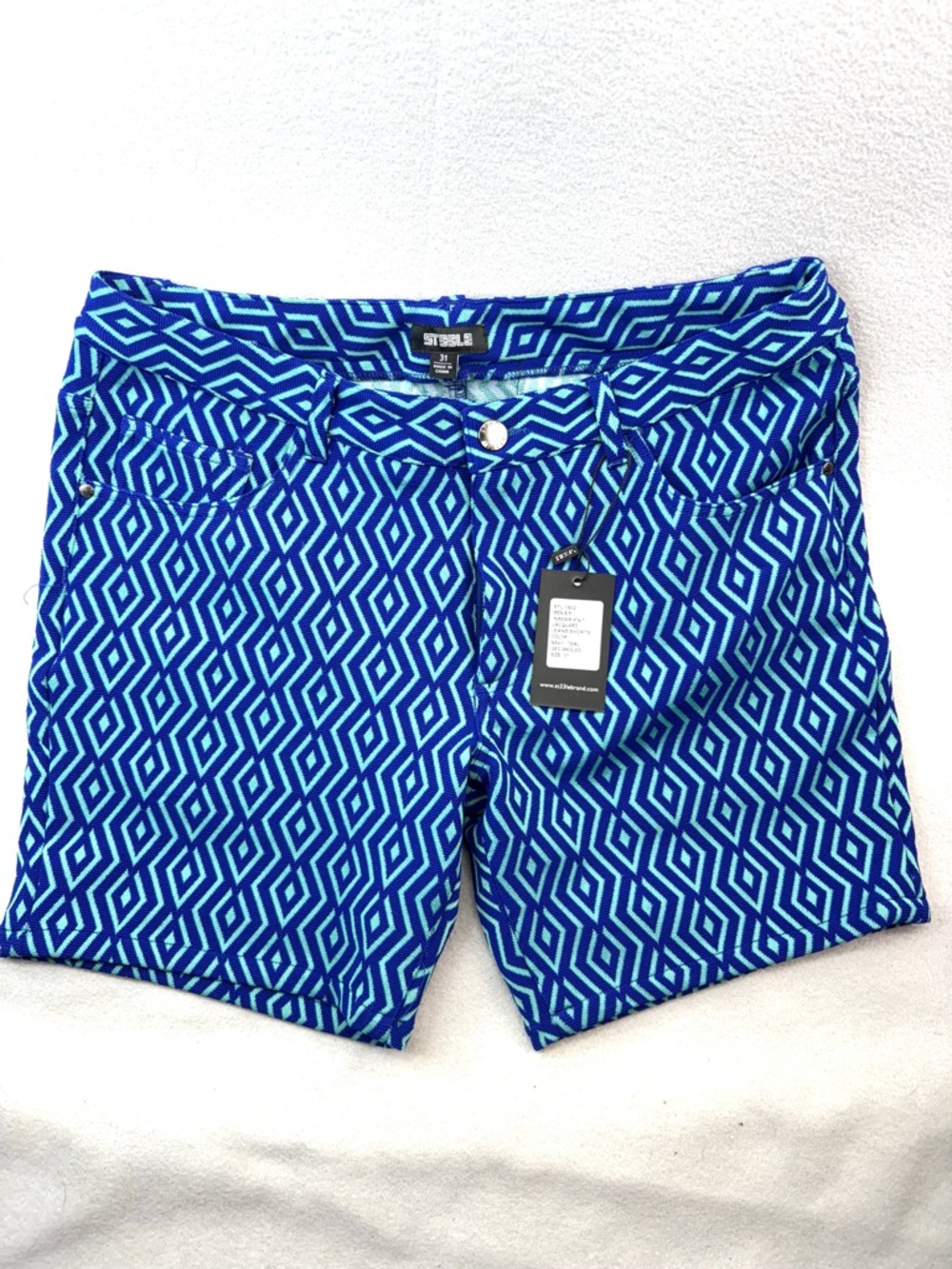 Steele Skivvies 31 Men’s Athletic Knit Jacquard Blue Diamond Print Shorts